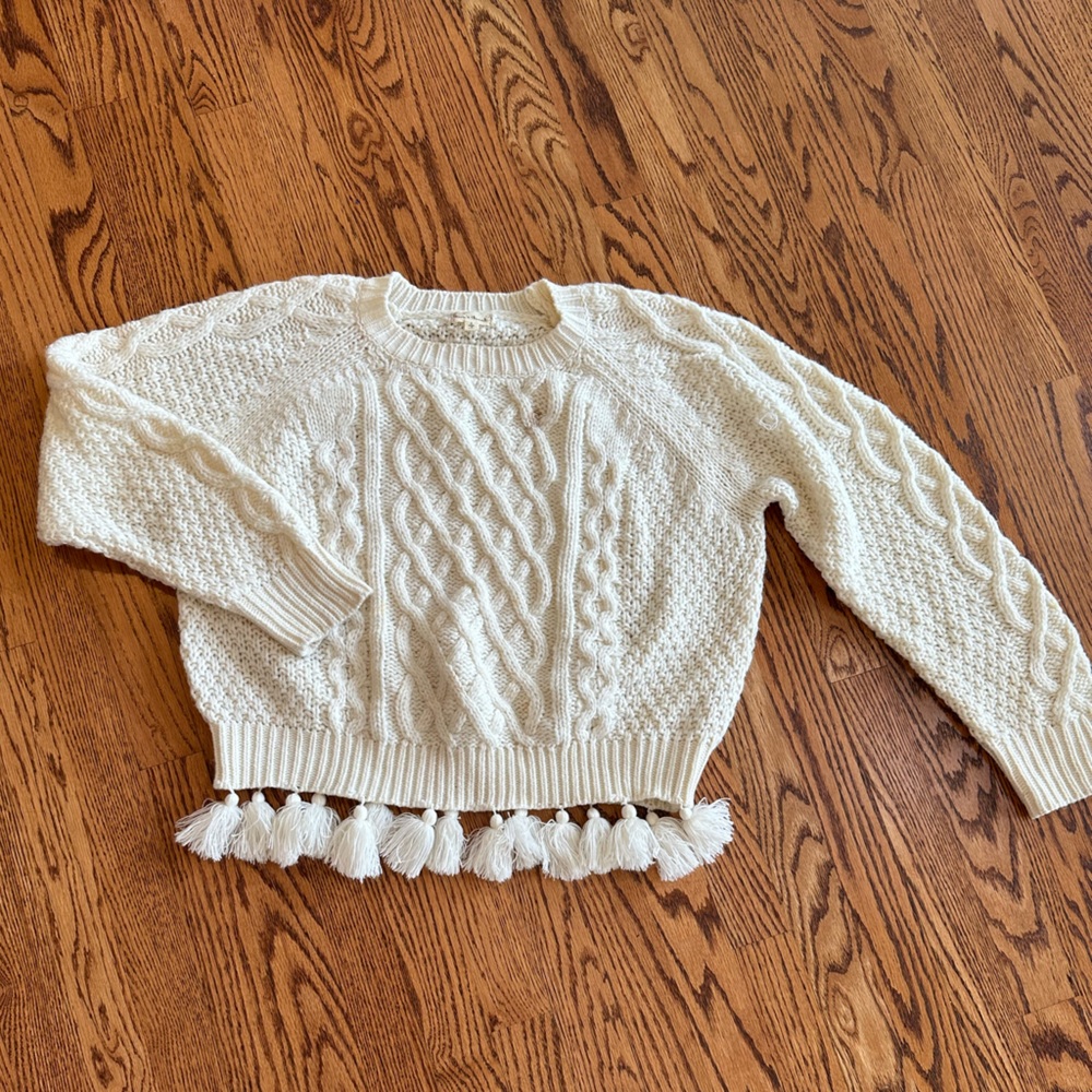 Cream Tassel Cable Knit Sweater